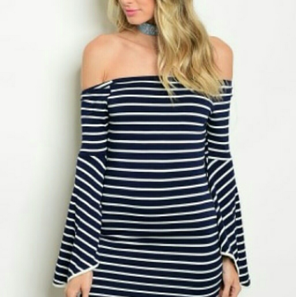 Navy & Ivory Striped Dress***Bundle & save more***
